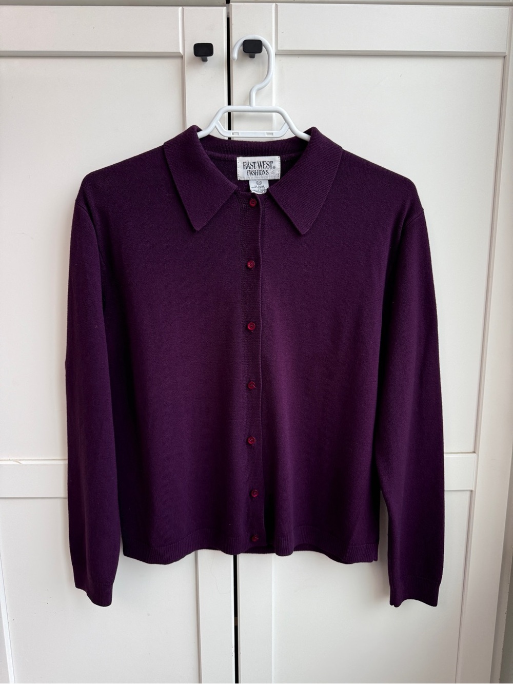 Vintage East West Plum Collared Cardigan Preppy Academia Librarian Womens Size M